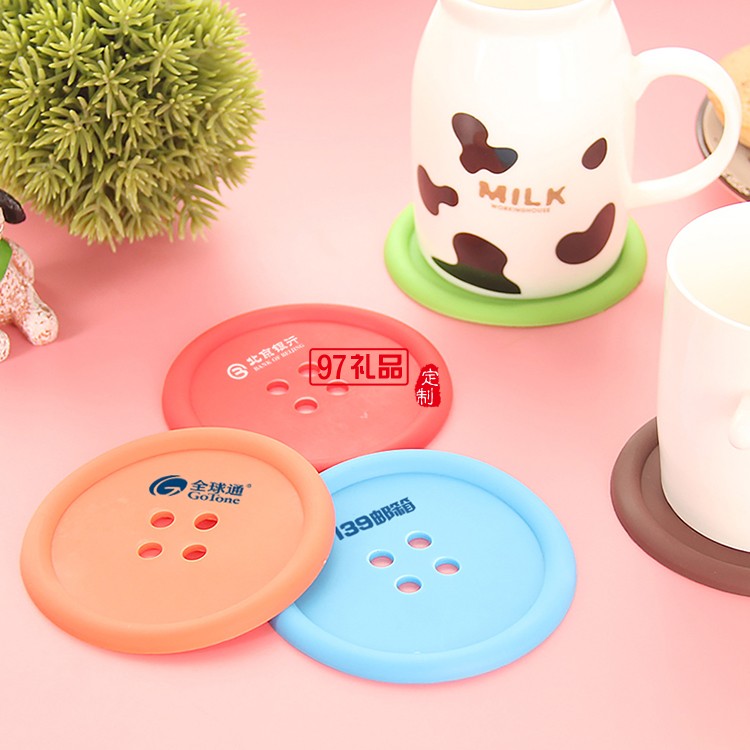 創意家居生活用品 圓形硅膠杯墊 可愛紐扣杯墊 隔熱墊