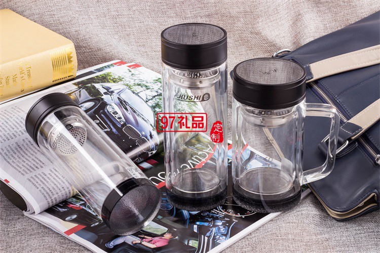 雙層商務杯 辦公杯 便攜玻璃杯 可定制LOGO