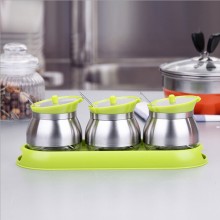 玻璃調味罐套裝 調味料瓶罐盒廚房用品儲物罐不銹鋼304食品級