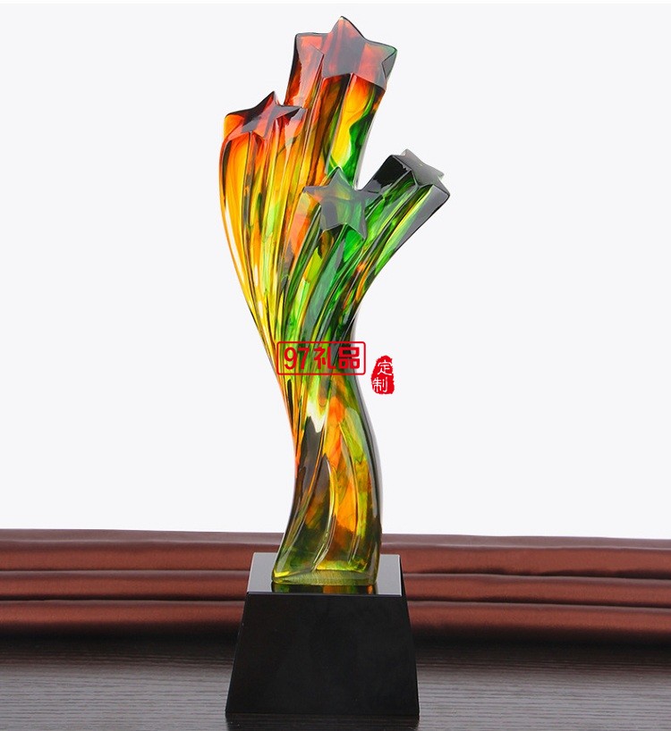創意五角星星獎杯 高檔水琉璃樹脂獎杯定制