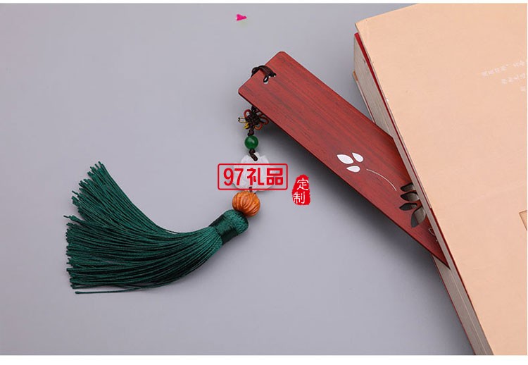 創意古典黑檀書簽 手工鑲銀復古書簽 鏤空荷花鑲銀書簽