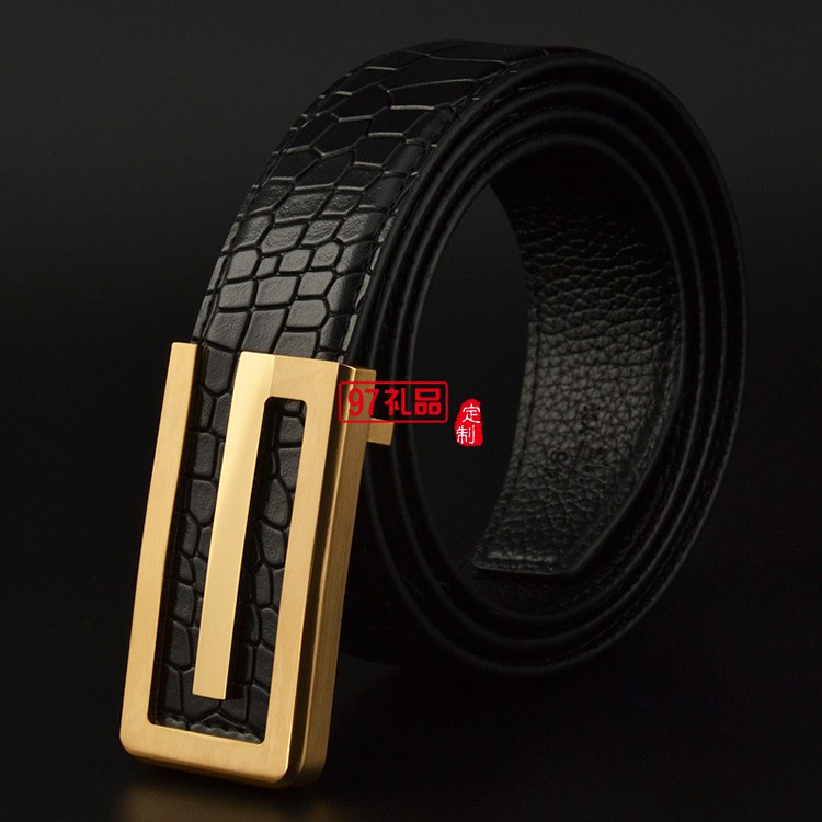 男士皮帶真皮頭層純牛皮平滑扣純銅鱷魚紋腰帶