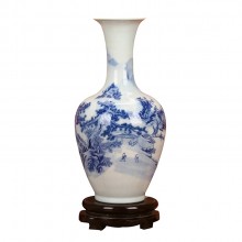 景德鎮陶瓷器 青花山水美人尖花瓶 家居客廳裝飾工藝品插花擺件