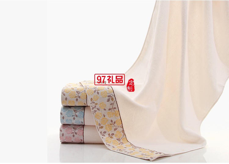 高檔素色加厚柔軟提花純棉禮品浴巾 可定制LOGO