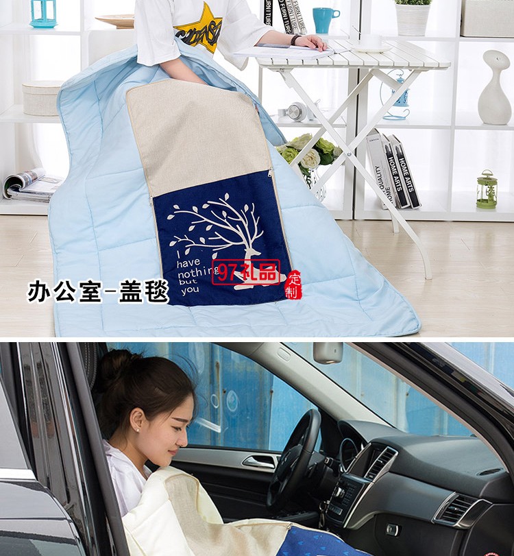 滿版印刷棉麻抱枕被，定制企業logo