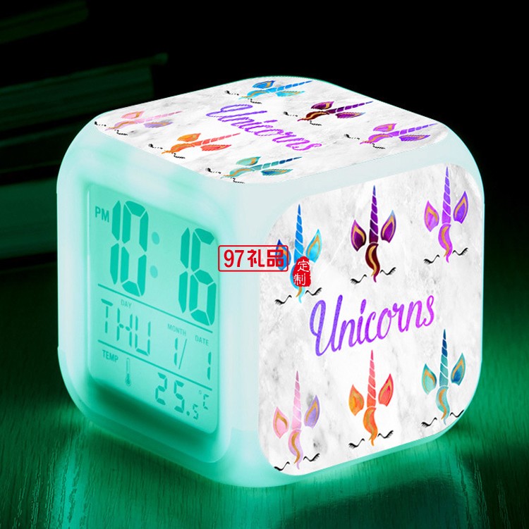 獨角獸七彩四方鬧鐘 創意小鬧鐘 學生兒童小禮品