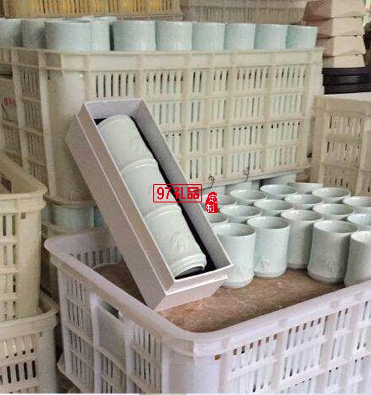 創意竹節杯陶瓷杯三疊杯定制LOGO