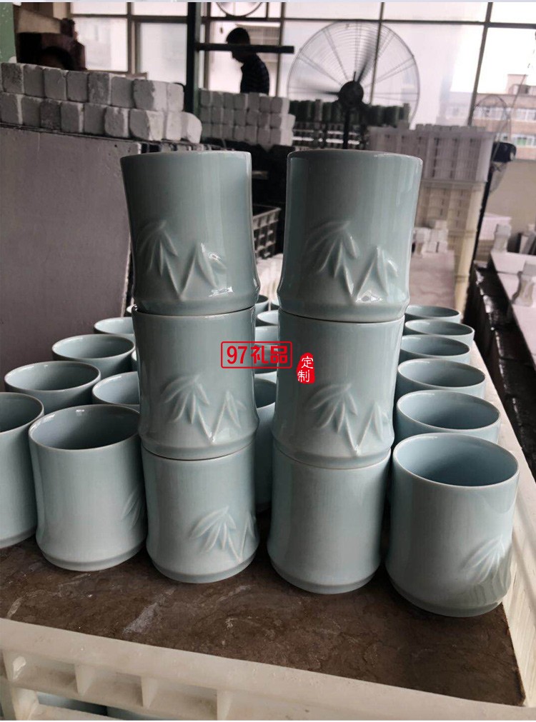 創意竹節杯陶瓷杯三疊杯定制LOGO