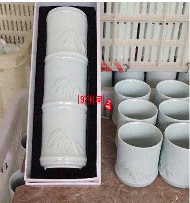 創意竹節杯陶瓷杯三疊杯定制LOGO