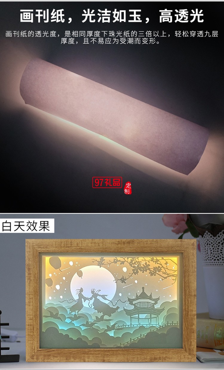 創意實用光影紙雕燈定制圖案logo