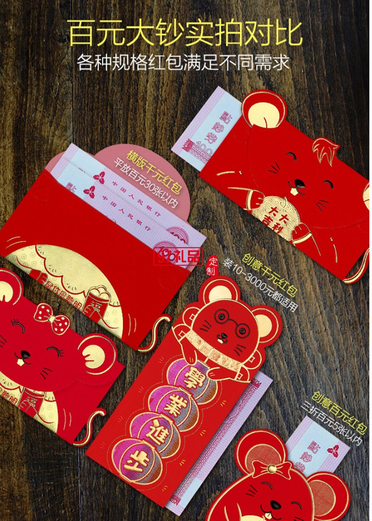 鼠年紅包結婚慶紅包婚禮復古燙金千元紅包節日禮品定制