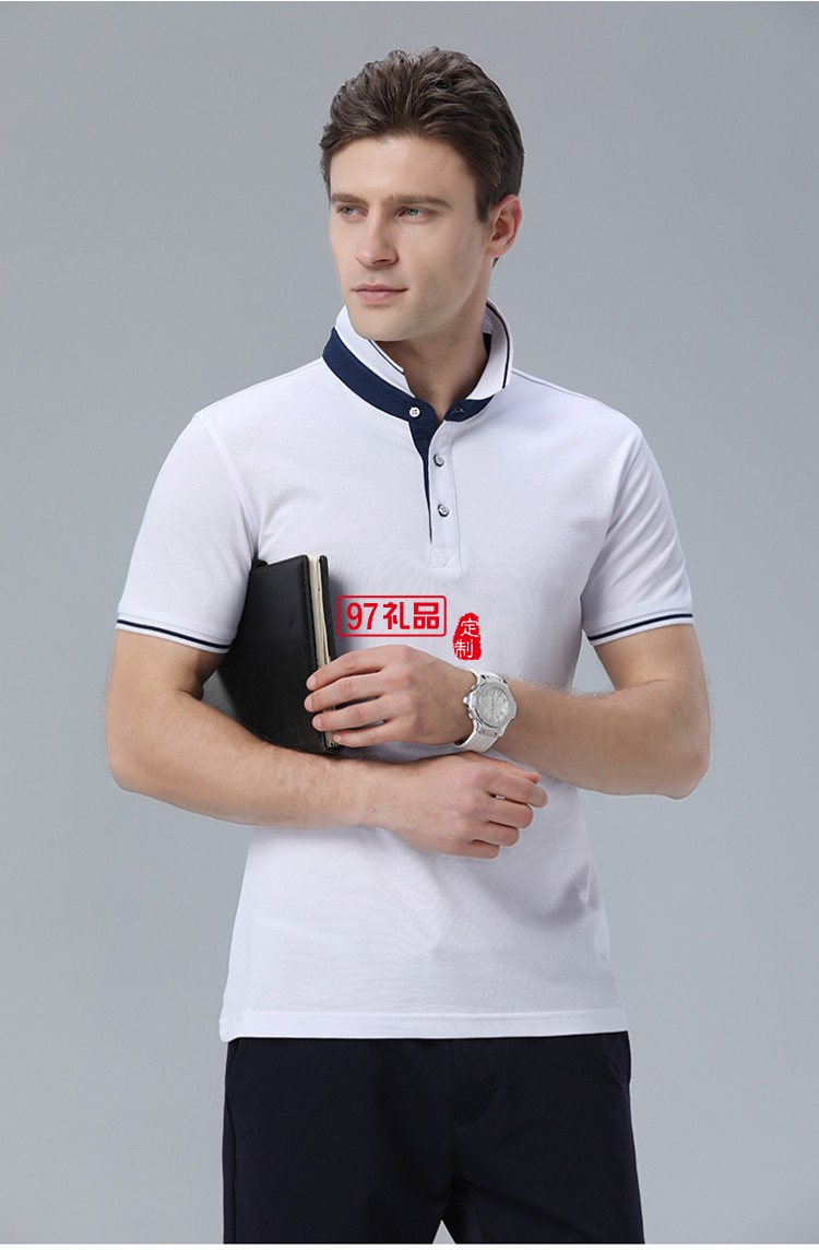97禮品廣告衫定制新款桑蠶絲高檔翻領T恤衫提花領時尚短袖POLO衫企業