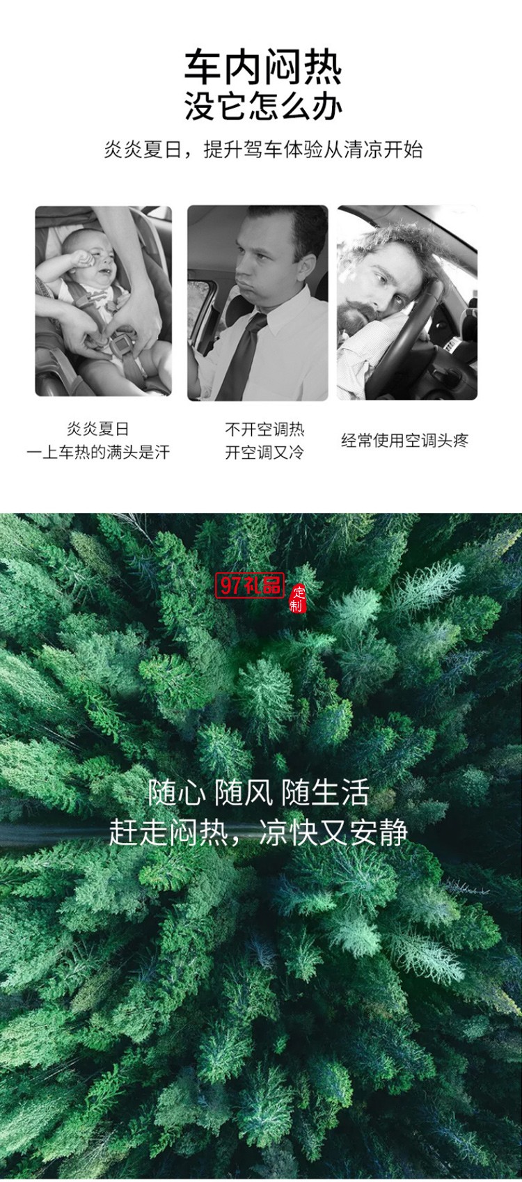 創意USB迷你車載風扇小夜燈