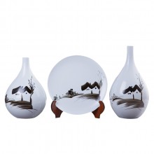 手繪鄉情陶瓷擺件 花瓶含托盤架 家居賓館酒店大廳開張開業展會用