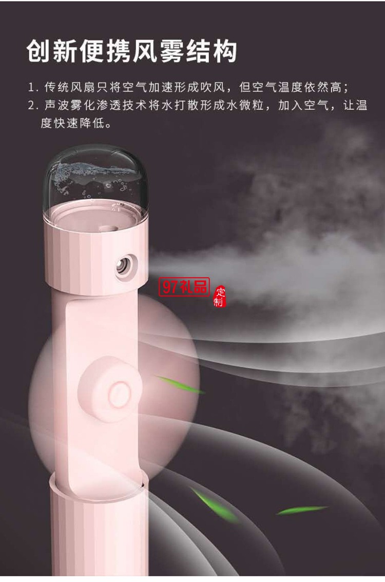伸縮噴霧風扇卡通口袋便捷USB充電三合一迷你手持加濕扇