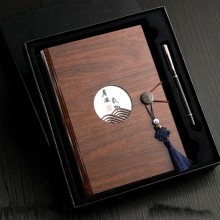 高檔記事本中國風仿木質創意活頁筆記本定制商務套裝本子