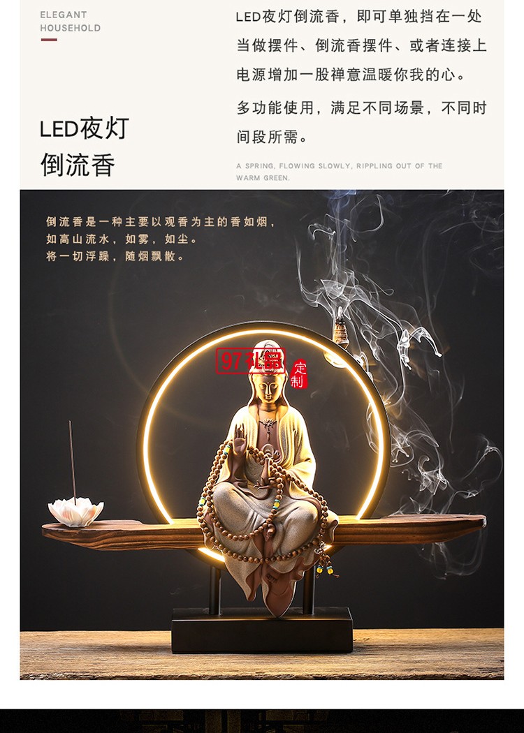 禪意擺件玄關客廳觀音佛像陶瓷鎮宅創意倒流香裝飾品工藝品