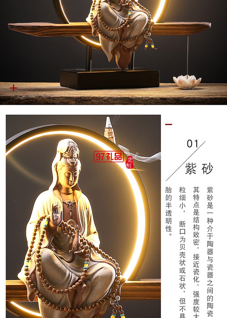 禪意擺件玄關客廳觀音佛像陶瓷鎮宅創意倒流香裝飾品工藝品