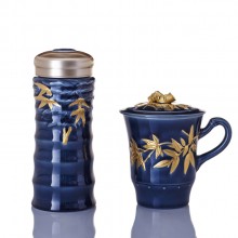 商務典范 大竹節隨身杯&高杯禮盒 350ml雙層/340ml 鎏金寶石