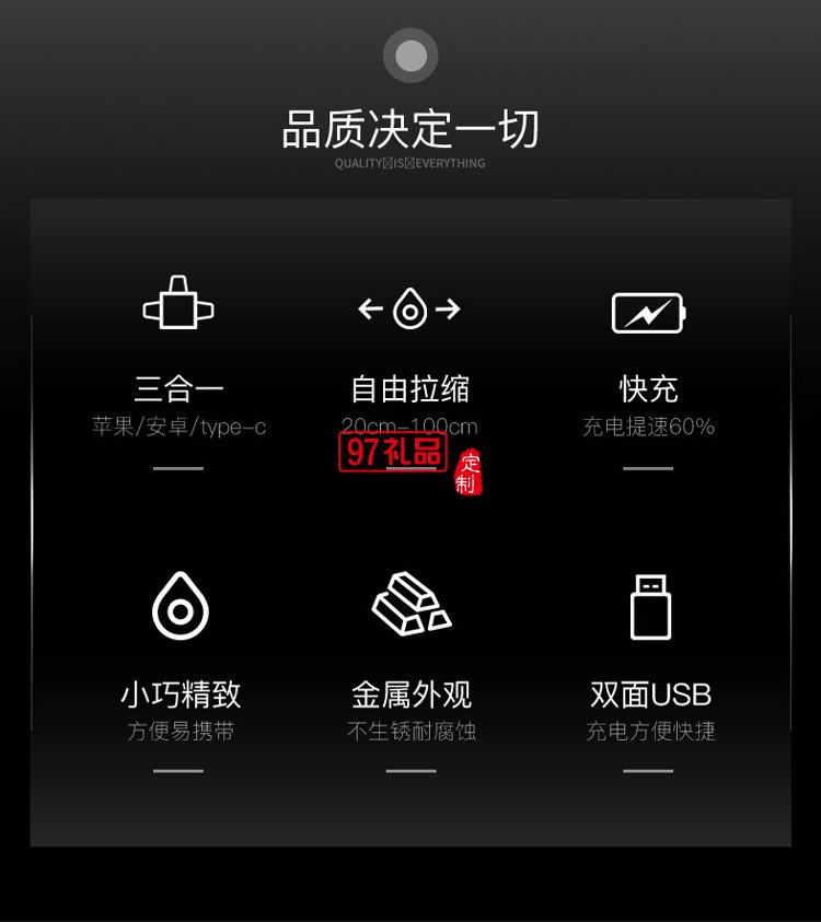品勝一拖三數據線三合一伸縮線3A快充適用蘋果安卓type-c充電線