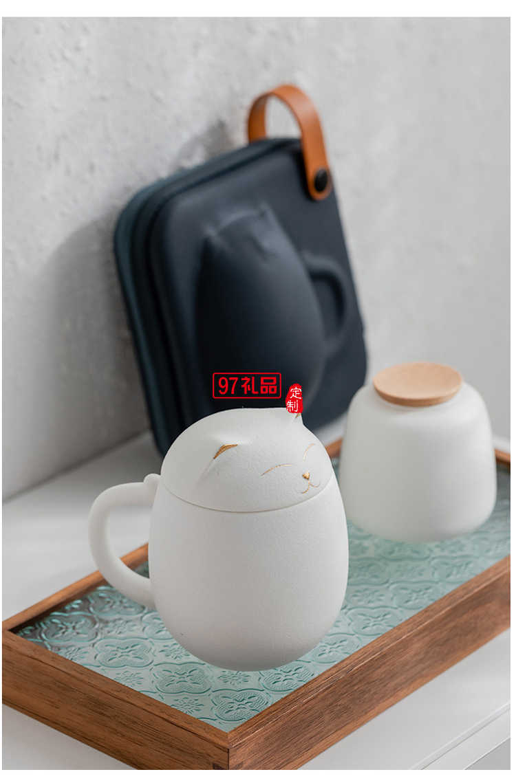 招財貓陶瓷馬克杯創意茶杯帶蓋辦公室泡茶杯子過濾杯卡通端午禮品