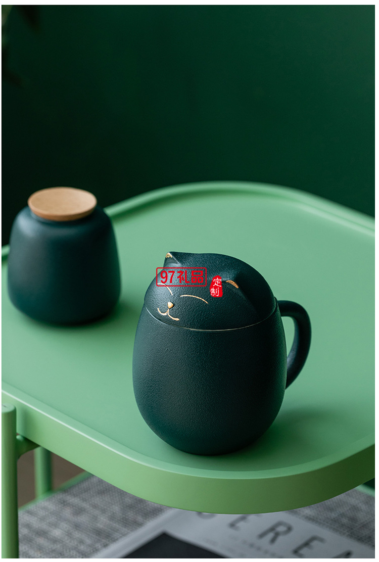 招財貓陶瓷馬克杯創意茶杯帶蓋辦公室泡茶杯子過濾杯卡通端午禮品