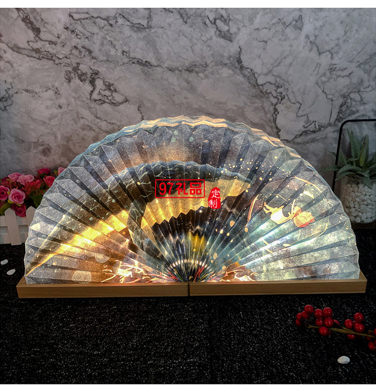 中秋禮品定制簡約實木氛圍床頭扇燈工廠批發企業禮品定制小夜臺燈