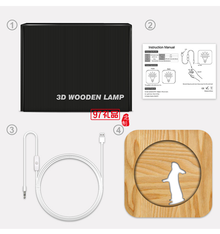 中秋佳節月亮兔子木制LED燈 電子產品禮品創意裝飾臺燈