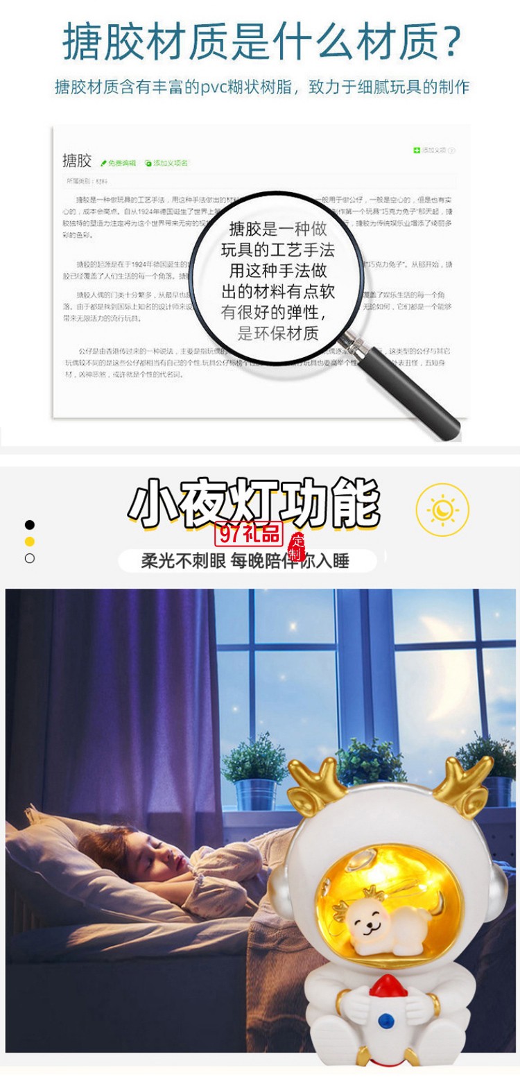 虎年吉祥物老虎小夜燈宇航員存錢罐 臥室裝飾擺件輕奢發光禮品