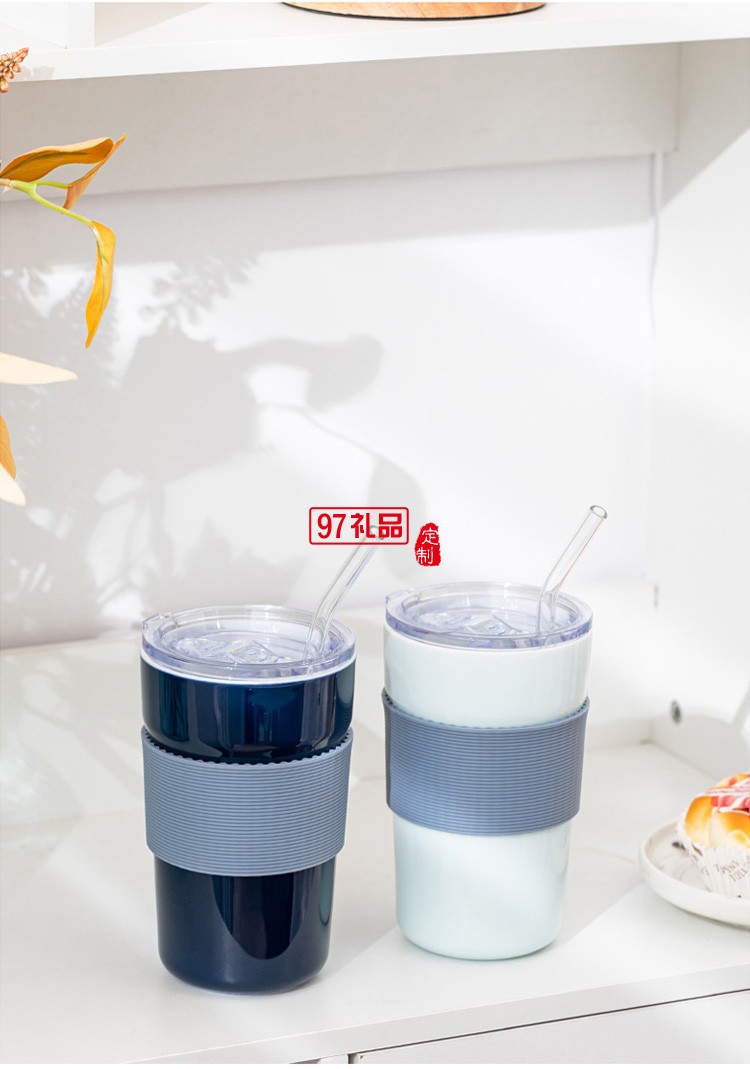 用友定制 新品時尚咖啡杯帶蓋網紅隨行冷萃奶茶杯陶瓷杯 可定制logo