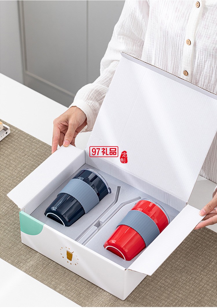 用友定制 新品時尚咖啡杯帶蓋網紅隨行冷萃奶茶杯陶瓷杯 可定制logo