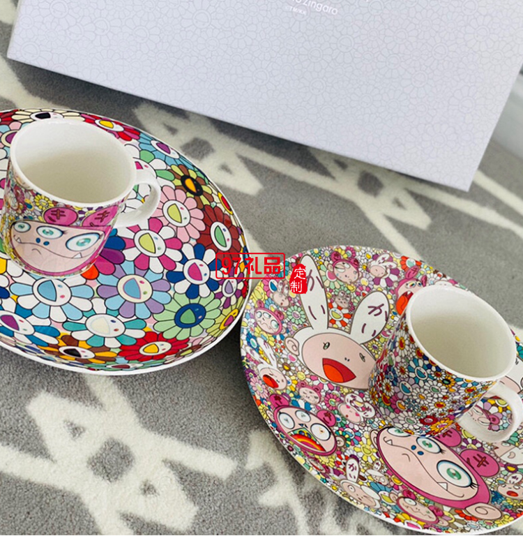 日本村上隆太陽花馬克杯限定版兔子餐盤餐具套裝禮盒2杯2盤碟網紅