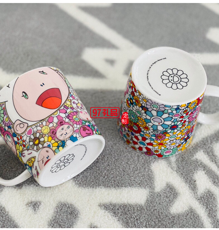 日本村上隆太陽花馬克杯限定版兔子餐盤餐具套裝禮盒2杯2盤碟網紅