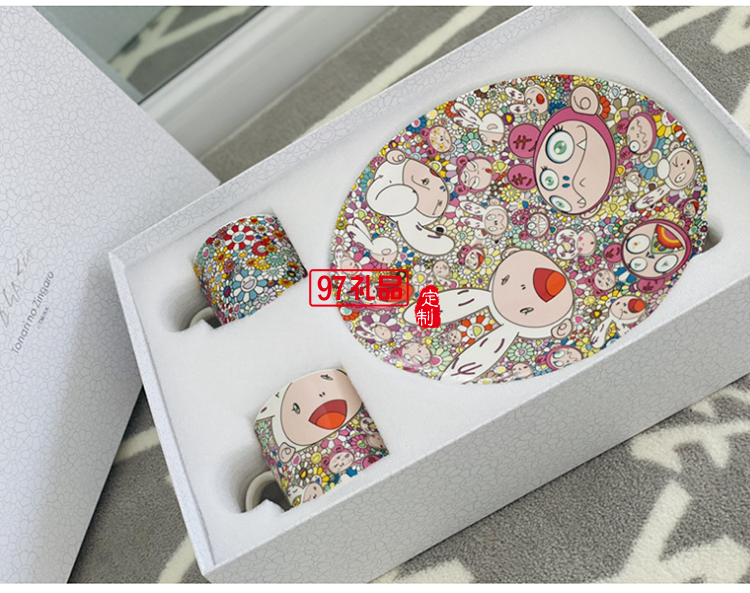 日本村上隆太陽花馬克杯限定版兔子餐盤餐具套裝禮盒2杯2盤碟網紅