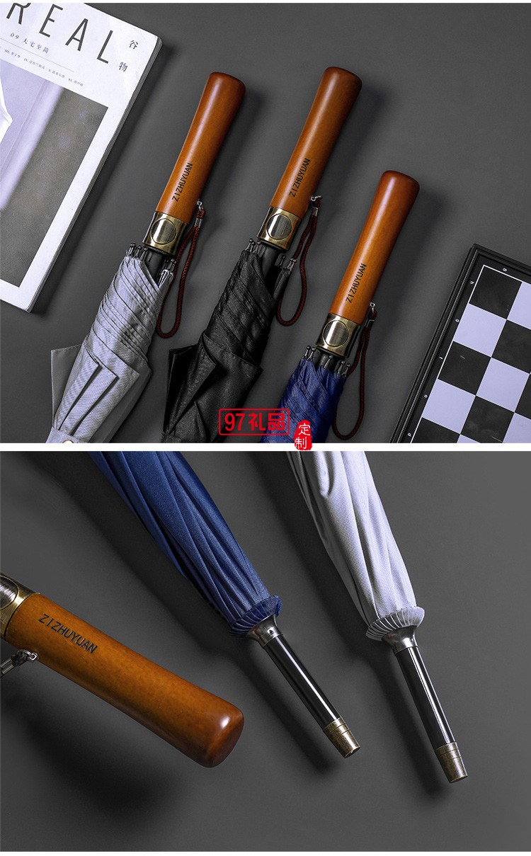 超大高爾夫傘高端復(fù)古實(shí)木長柄雨傘自動(dòng)晴雨傘直桿禮品廣告?zhèn)闩l(fā)