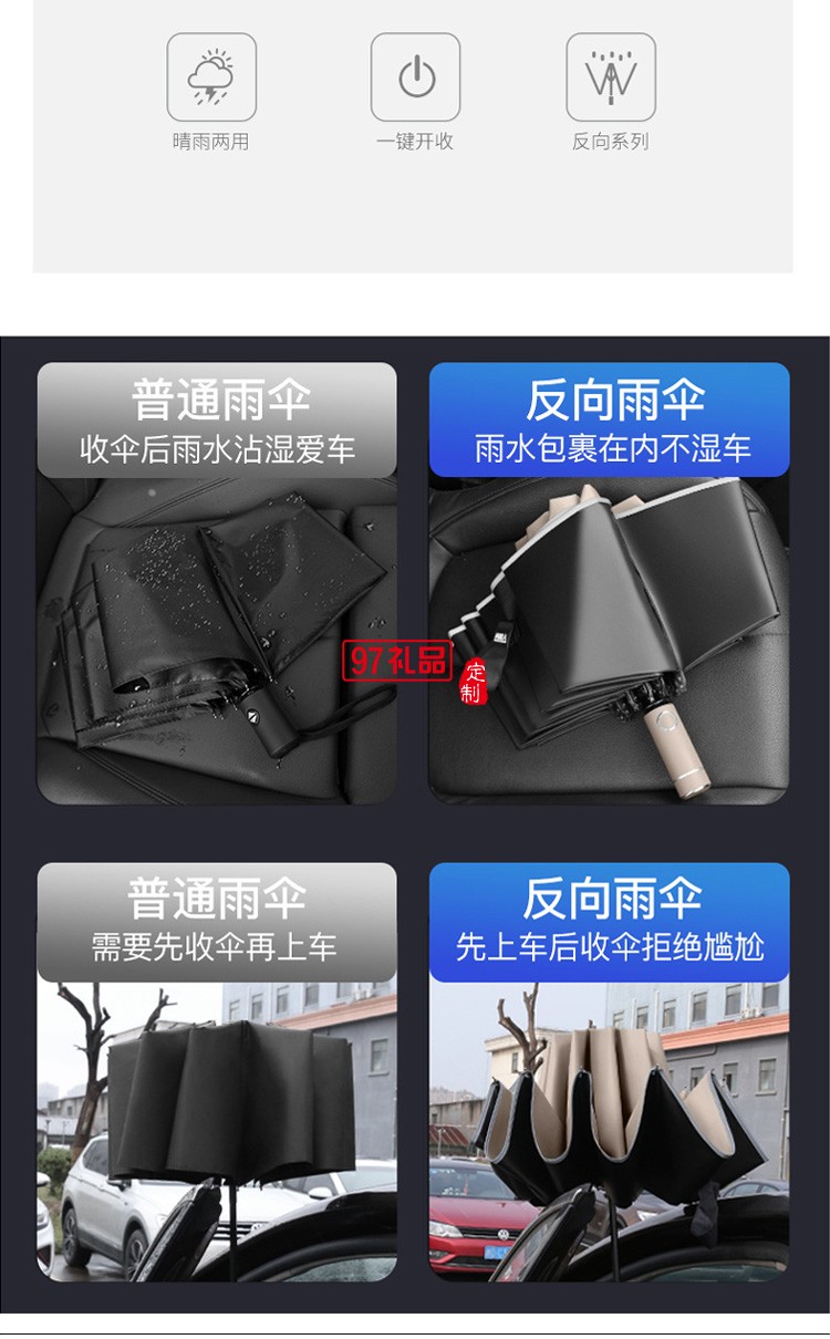 全自動(dòng)反向晴雨兩用LED手電筒太陽(yáng)傘廣告防曬印logo遮陽(yáng)ins雨傘