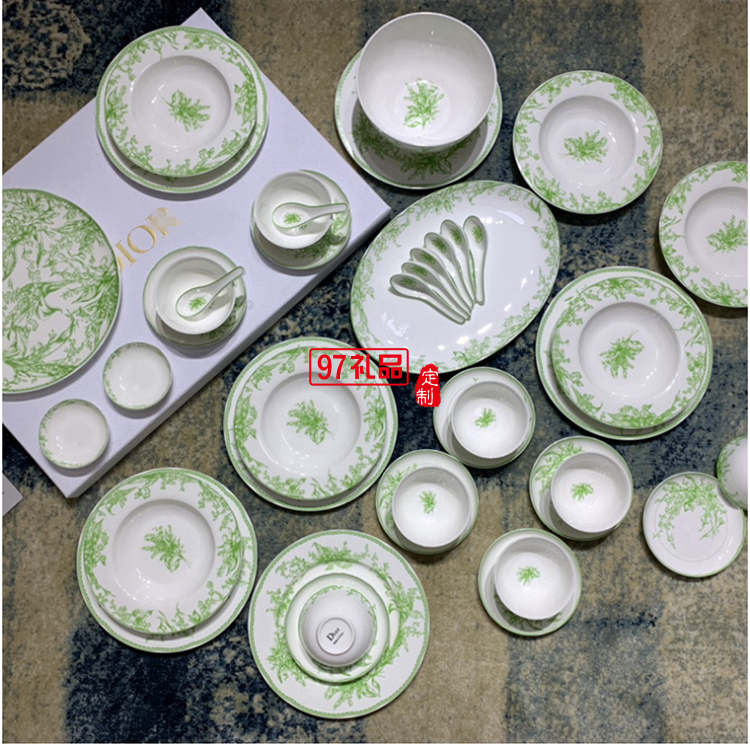 Do鈴蘭系列41頭餐具套裝禮盒DIO MAISON高級骨瓷綠色喬遷結婚