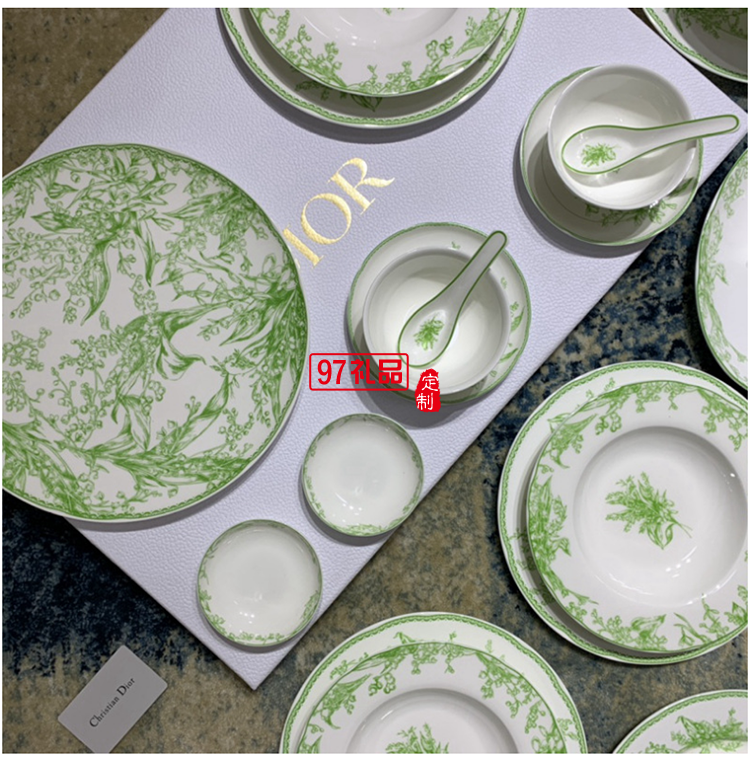 Do鈴蘭系列41頭餐具套裝禮盒DIO MAISON高級骨瓷綠色喬遷結婚