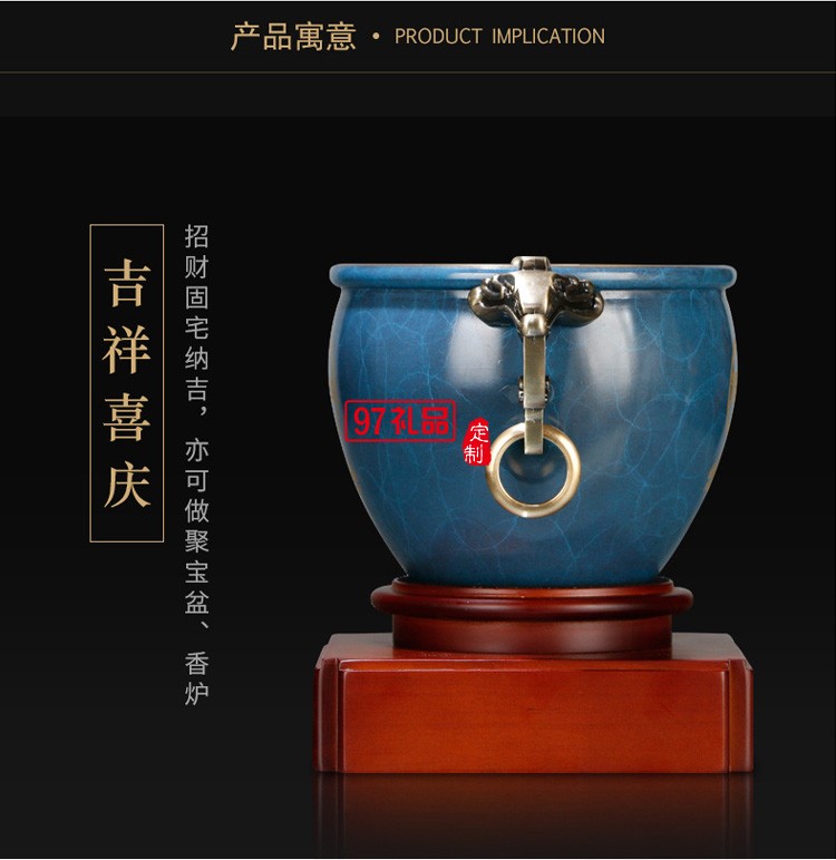 聚財純銅聚寶盆招財擺件商務 辦公室創意禮品黃銅金屬工藝品