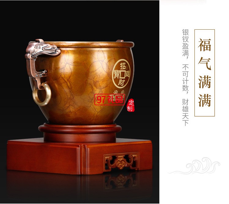 聚財純銅聚寶盆招財擺件商務 辦公室創意禮品黃銅金屬工藝品