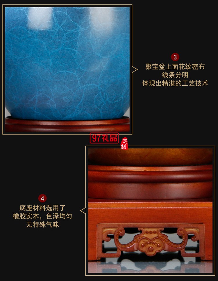 聚財純銅聚寶盆招財擺件商務 辦公室創意禮品黃銅金屬工藝品