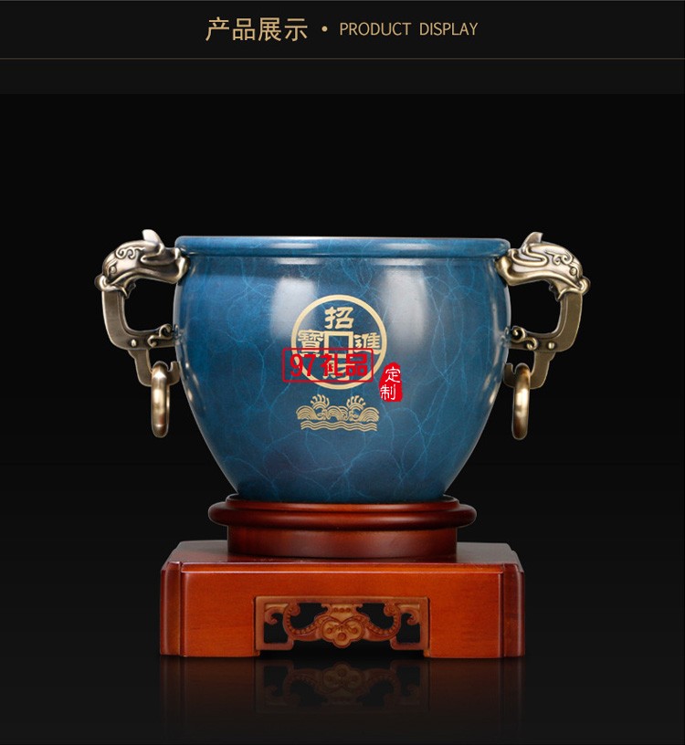 聚財純銅聚寶盆招財擺件商務 辦公室創意禮品黃銅金屬工藝品