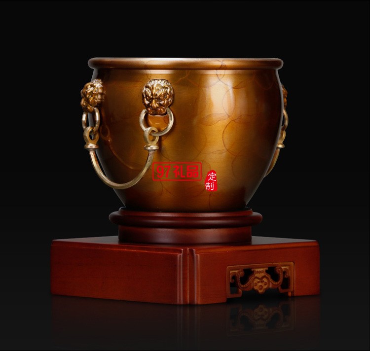 聚財純銅聚寶盆招財擺件商務 辦公室創意禮品黃銅金屬工藝品