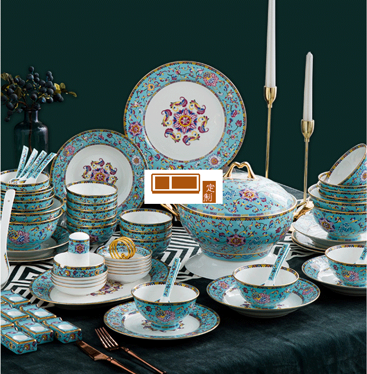 陶瓷餐具 琺瑯彩 碗碟盤套裝 景德鎮餐具送客戶禮品員工福利定制