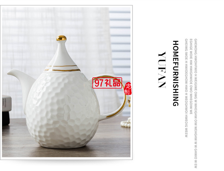 描金陶瓷咖啡具景德鎮西式高檔骨瓷杯碟15頭套裝禮品批發定制LOGO