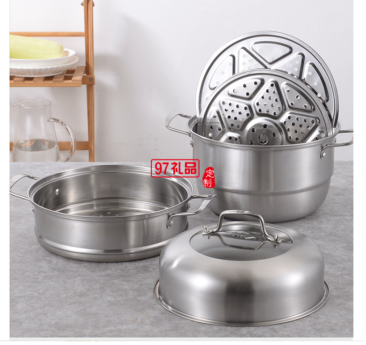  加厚不銹鋼鍋三層蒸鍋 復底雙層不銹鋼蒸鍋湯鍋實用禮品鍋具