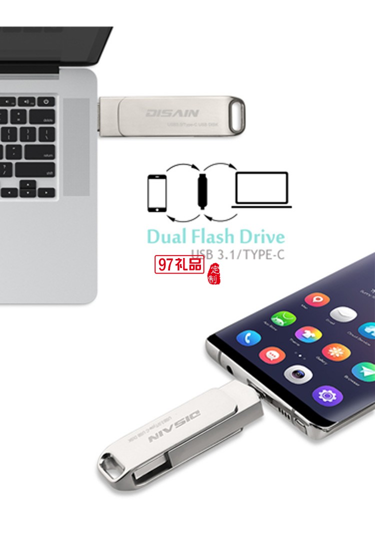 手機金屬旋轉U盤 兩用otg優盤 type-c 