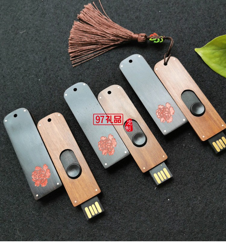 中國(guó)風(fēng)窗花創(chuàng)意U盤 鑲銀檀木推拉