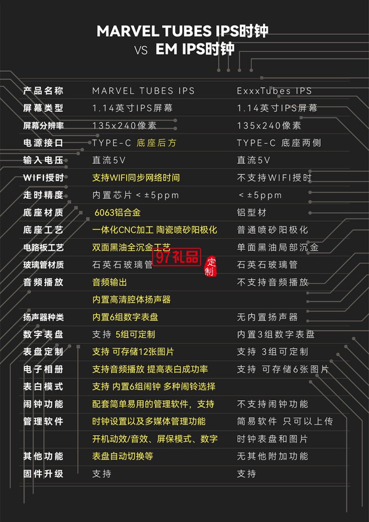 彩屏擬輝光管數字時鐘鬧鐘電子競技