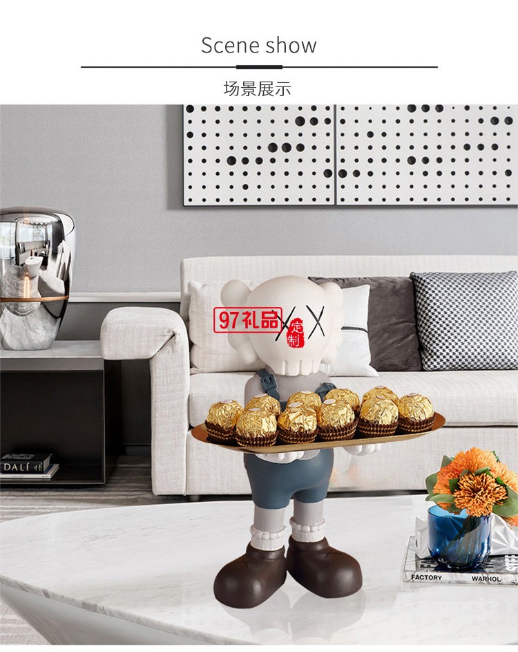 創(chuàng)意暴力熊擺件鑰匙收納儲物置物盤客廳家居玄關電視柜裝飾品擺設